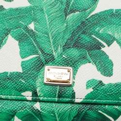مملوكة مسبقًا Dolce & Gabbana Green/White Printed Leather Miss Sicily Von Wallet on Chain