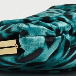 Pre Owned Dolce & Gabbana Black/Green Leopard Print Satin Miss Lady Clutch