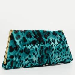 Pre Owned Dolce & Gabbana Black/Green Leopard Print Satin Miss Lady Clutch