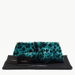 Pre Owned Dolce & Gabbana Black/Green Leopard Print Satin Miss Lady Clutch
