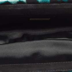 Pre Owned Dolce & Gabbana Black/Green Leopard Print Satin Miss Lady Clutch