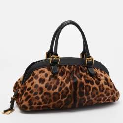 Dolce & Gabbana Black/Brown Leopard Print Calf Hair Frame Satchel