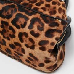 Dolce & Gabbana Black/Brown Leopard Print Calf Hair Frame Satchel