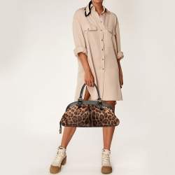 Dolce & Gabbana Black/Brown Leopard Print Calf Hair Frame Satchel