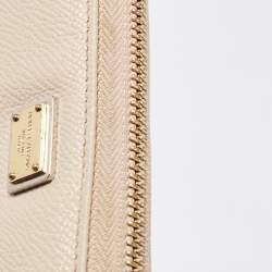 Pre Owned Dolce & Gabbana Beige Leather Lock Zip Around Continental Wallet