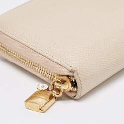 Pre Owned Dolce & Gabbana Beige Leather Lock Zip Around Continental Wallet