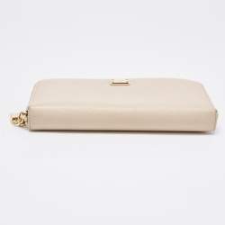 Pre Owned Dolce & Gabbana Beige Leather Lock Zip Around Continental Wallet