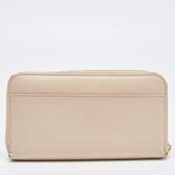 Pre Owned Dolce & Gabbana Beige Leather Lock Zip Around Continental Wallet