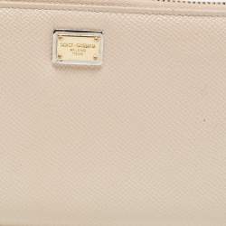 Pre Owned Dolce & Gabbana Beige Leather Lock Zip Around Continental Wallet