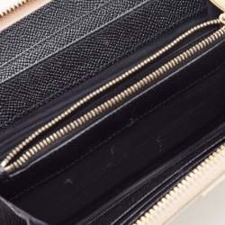 Pre Owned Dolce & Gabbana Beige Leather Lock Zip Around Continental Wallet