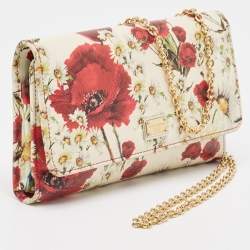 Pre Owned Dolce & Gabbana Multicolor Floral Print Leather Trifold Wallet on Chain
