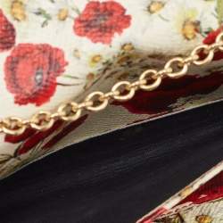 Pre Owned Dolce & Gabbana Multicolor Floral Print Leather Trifold Wallet on Chain