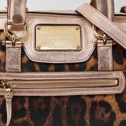 Pre Owned Dolce and Gabbana Brown/Metallic Pink Leopard Print Coated Canvas Miss Easy Way Satchel