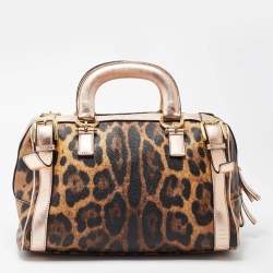 Pre Owned Dolce and Gabbana Brown/Metallic Pink Leopard Print Coated Canvas Miss Easy Way Satchel
