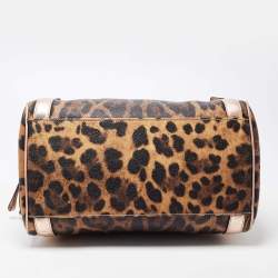 Pre Owned Dolce and Gabbana Brown/Metallic Pink Leopard Print Coated Canvas Miss Easy Way Satchel