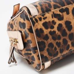 Pre Owned Dolce and Gabbana Brown/Metallic Pink Leopard Print Coated Canvas Miss Easy Way Satchel