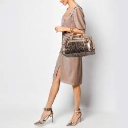 Pre Owned Dolce and Gabbana Brown/Metallic Pink Leopard Print Coated Canvas Miss Easy Way Satchel