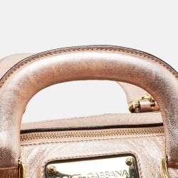 Pre Owned Dolce and Gabbana Brown/Metallic Pink Leopard Print Coated Canvas Miss Easy Way Satchel