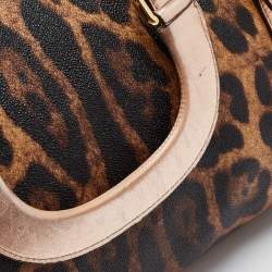Pre Owned Dolce and Gabbana Brown/Metallic Pink Leopard Print Coated Canvas Miss Easy Way Satchel