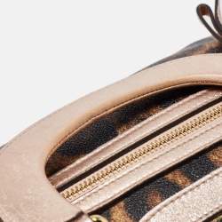 Pre Owned Dolce and Gabbana Brown/Metallic Pink Leopard Print Coated Canvas Miss Easy Way Satchel