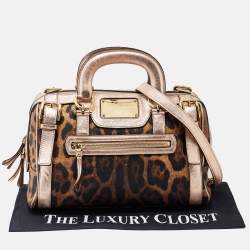 Pre Owned Dolce and Gabbana Brown/Metallic Pink Leopard Print Coated Canvas Miss Easy Way Satchel