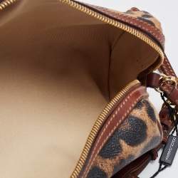 Pre Owned Dolce & Gabbana Brown Leopard Print Coated Canvas and Leather Wristlet Pouch