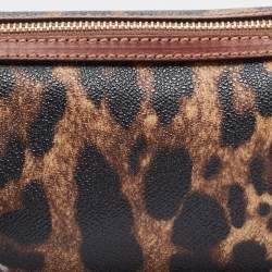 Pre Owned Dolce & Gabbana Brown Leopard Print Coated Canvas and Leather Wristlet Pouch
