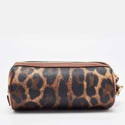 Pre Owned Dolce & Gabbana Brown Leopard Print Coated Canvas and Leather Wristlet Pouch