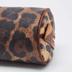 Pre Owned Dolce & Gabbana Brown Leopard Print Coated Canvas and Leather Wristlet Pouch