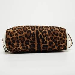 Dolce & Gabbana White/Brown Leopard Print Fabric and Leather Cosmetic Pouch