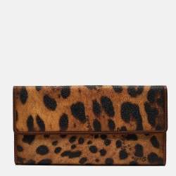 مملوكة مسبقًا Dolce & Gabbana Brown Leopard Print Coated Canvas Flap Continental Wallet