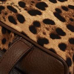 Pre Owned Dolce & Gabbana Brown Leopard Print Fabric and Leather Cosmetic Pouch