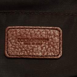 Pre Owned Dolce & Gabbana Brown Leopard Print Fabric and Leather Cosmetic Pouch