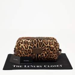 Pre Owned Dolce & Gabbana Brown Leopard Print Fabric and Leather Cosmetic Pouch