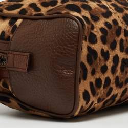 Pre Owned Dolce & Gabbana Brown Leopard Print Fabric and Leather Cosmetic Pouch