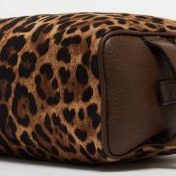 Pre Owned Dolce & Gabbana Brown Leopard Print Fabric and Leather Cosmetic Pouch