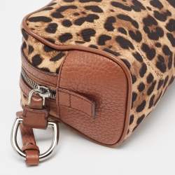 Dolce & Gabbana Brown Leopard Print Fabric and Leather Cosmetic Pouch