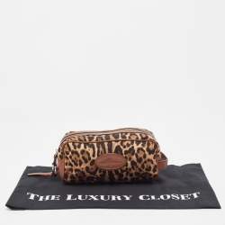 Dolce & Gabbana Brown Leopard Print Fabric and Leather Cosmetic Pouch