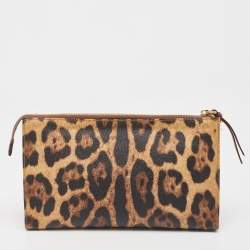 Pre Owned Dolce & Gabbana Beige/Black Leopard Print Coated Canvas DG Vanity Case 