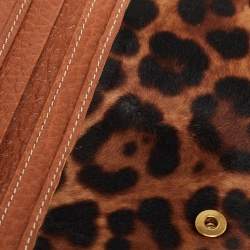 Dolce & Gabbana Brown/Beige Leopard Print Calfhair and Leather Double Flap Continental Wallet