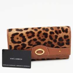 Dolce & Gabbana Brown/Beige Leopard Print Calfhair and Leather Double Flap Continental Wallet