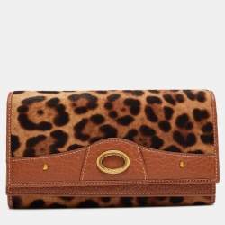 Dolce & Gabbana Brown/Beige Leopard Print Calfhair and Leather Double Flap Continental Wallet