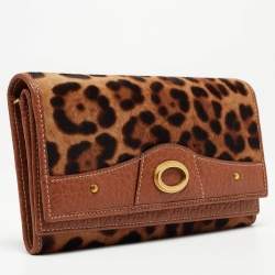 Dolce & Gabbana Brown/Beige Leopard Print Calfhair and Leather Double Flap Continental Wallet