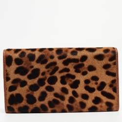 Dolce & Gabbana Brown/Beige Leopard Print Calfhair and Leather Double Flap Continental Wallet