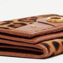 Dolce & Gabbana Brown/Beige Leopard Print Calfhair and Leather Double Flap Continental Wallet