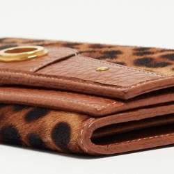 Dolce & Gabbana Brown/Beige Leopard Print Calfhair and Leather Double Flap Continental Wallet