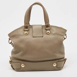 Pre Owned Dolce & Gabbana Grey Leather Embellished Flap Tote