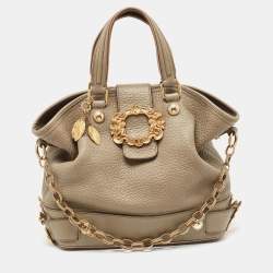 Pre Owned Dolce & Gabbana Grey Leather Embellished Flap Tote