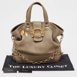 Pre Owned Dolce & Gabbana Grey Leather Embellished Flap Tote