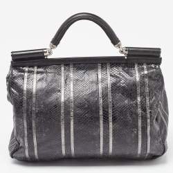 Pre Owned Dolce & Gabbana Black Snakeskin and Leather XL Miss Sicily Top Handle Bag